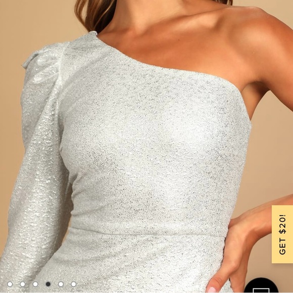 Brightly Shining Silver Metallic One-Shoulder Mini Dress (Worn Once) - Picture 4 of 7